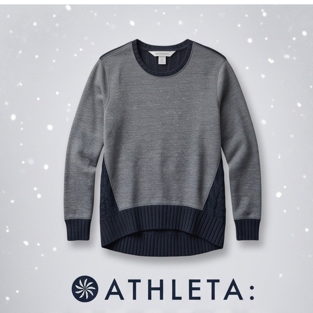 Athleta S Gray Mixed Media Cable Knit Merino Wool Blend Sweater Black Gray Small